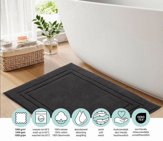 DoubleDry Hotel-Badematte 50 x 80 cm – 100 % Baumwolle – Weich und saugfähig – Schwarz