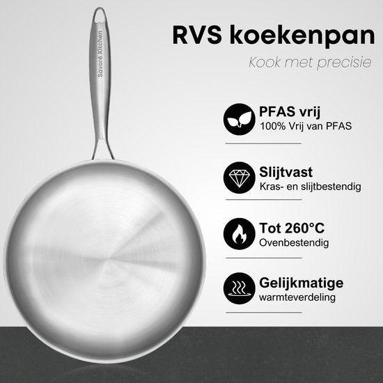 Savoré Kitchen 3-teiliges Bratpfannen-Set aus Edelstahl - Ø 20, 24, 28 cm Pfannen - Induktion - Pfanne - Bratpfannen - Pfannen-Sets - Bratpfannen-Set