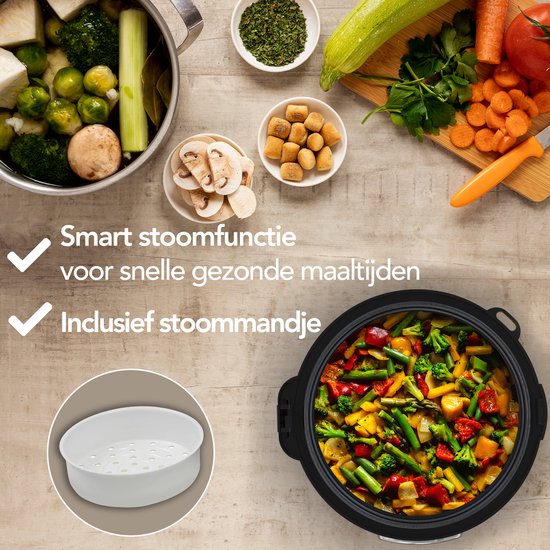 Aviro Reiskocher - Slowcooker - 1,2L - 7 Funktionen - Warmhaltefunktion - Reiskocher - Antihaftbeschichtung - Multicooker - 2-6 Personen - Edelstahl