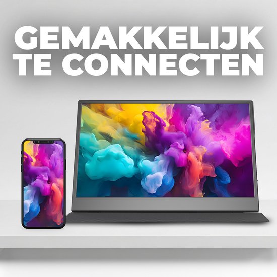 Tragbarer Monitor von Denver - Full HD - 15,6" - Tragbarer Monitor - Ledertasche - HDMI - USB-C - PMO15604