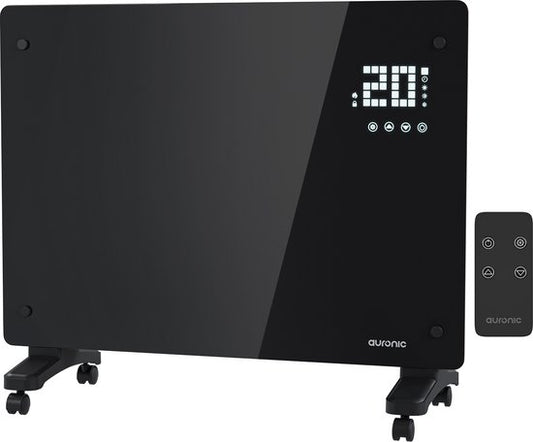 Auronic Elektroheizung - Mit Thermostat und Fernbedienung - Glasheizkörper - 1500W Heizleistung - Für Räume bis zu 20 m²- Schwarz