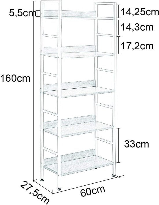 Rootz Standregal Hochregal - Regalschrank - Bücherregal - Aufbewahrungsregal - Präsentationsständer - Organizer - Lagenregal - Weiß + helle Eiche - 60x27,5x160 cm