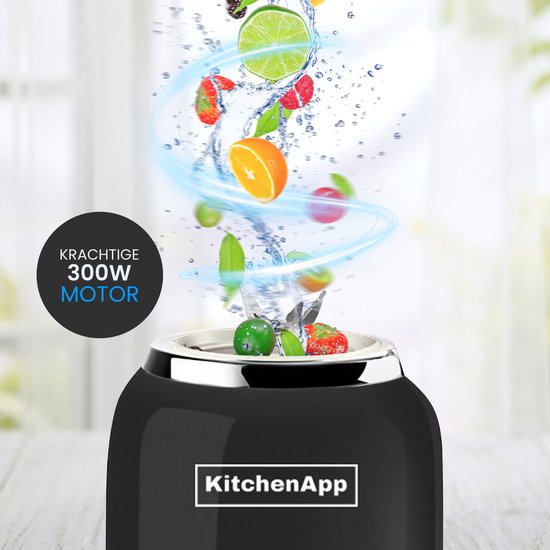 KitchenApp Blender to go - Retro-Mixer - Smoothie-Maker - Inklusive zwei Bechern und diversem Zubehör - Schwarz