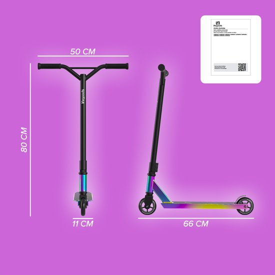 LifeGoods Stuntstep Fly Pro - 6+ Jahre - Schritt für Kinder - Jungen/Mädchen - 100mm - 100KG - Regenbogen