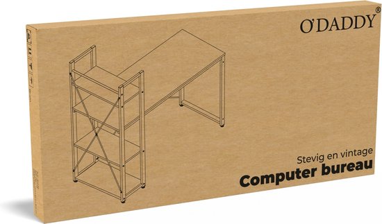 O'DADDY® Schreibtisch mit verstellbaren Füßen - Schreibtisch - Computertisch - Game Desk - Gaming Desk Small - Schreibtischmöbel - 120 x 60 cm - Bücherregal - Computertisch - Braun