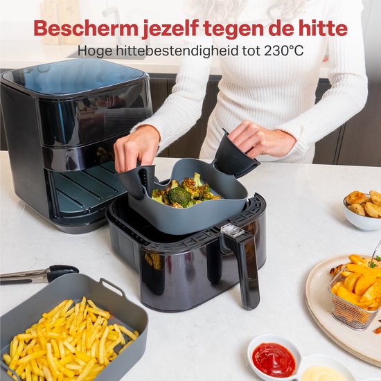 AoraKitchen Airfryer Tabletts Silikon - 20cm - 5 Stück - Airfryer Zubehör - inkl. Handschuhe & Zange