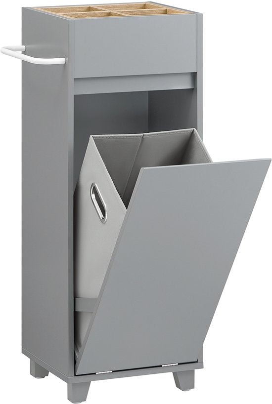 SoBuy BZR159-DG Wäscheschrank - Grauer Holzunterschrank mit Wäschekorb & Fächern