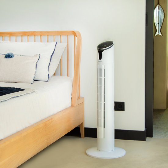 VONROC Luxury Fan - Turmventilator - Höhe 86 cm - Inkl. Fernbedienung - 3 Geschwindigkeiten - Schwenkfunktion - 15-Stunden-Timer - weiß