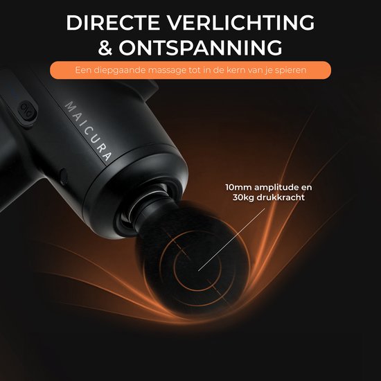 Maicura PRO Massagepistole - 10 h Akkulaufzeit - 6 Massageköpfe - 143 x 245 mm - Schwarz