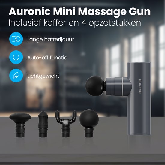 Auronic Massage Gun - Massagegerät - Professional - 4 Aufsätze und Koffer - Massage Gun - Ganzkörper - Grau