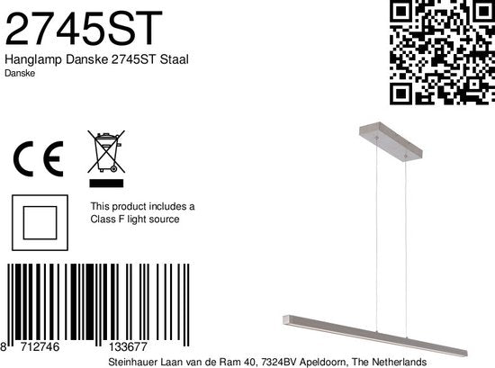Minimalistische Stahl-Hängeleuchte Danske 2745ST - 114 cm, ausziehbar, höhenverstellbar - Mexlite