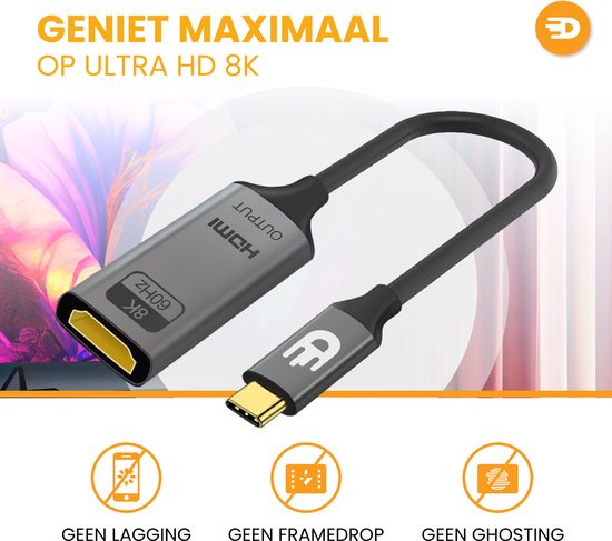 Drivv. USB C zu HDMI Adapter - Unterstützt 8K 60Hz - Typ C zu HDMI - Thunderbolt 3 - Grau