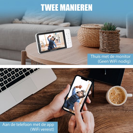 Novalance - Wifi-Babyphone - Babyphone mit Kamera - Babyphone mit 5-Zoll-Bildschirm - Wiegenlieder - Intelligente Detektoren