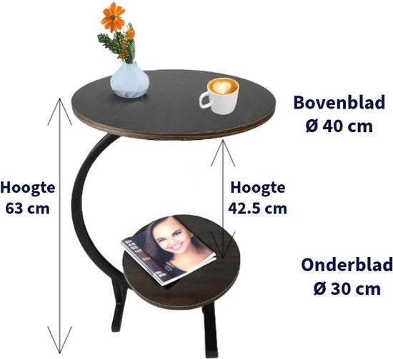 Ceruzo Beistelltisch - Doppelte Tischplatte rund 30 und 40 cm - Couchtisch - Bank Tisch - Atmosphärischer Tisch - Braun