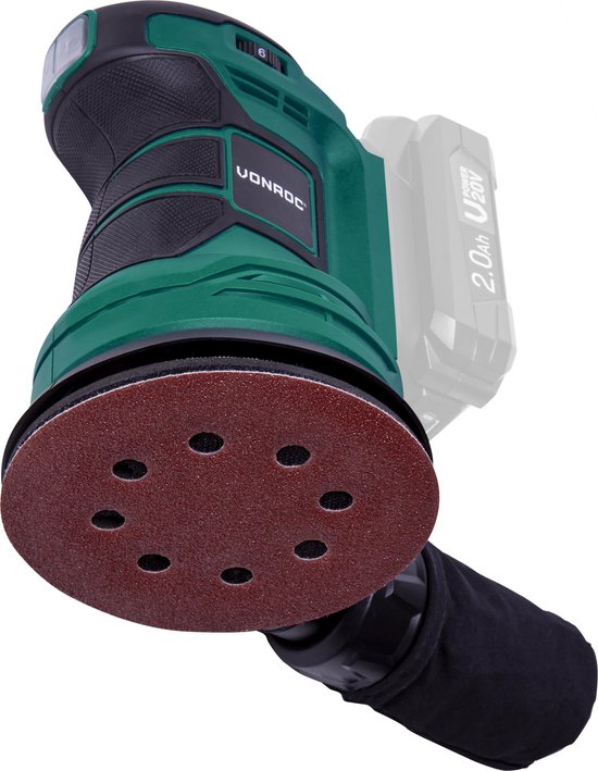 VONROC Exzenterschleifer - VPower 20V - Ohne Akku & Ladegerät - Ø125mm - Mit Staubbeutel & 12 Stück Schleifpapier