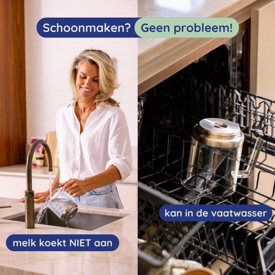 Safecourt Kitchen Glas-Milchaufschäumer - Elektrischer Milchaufschäumer - Glaskanne & PFAS-frei - Spülmaschinenfest - Beige