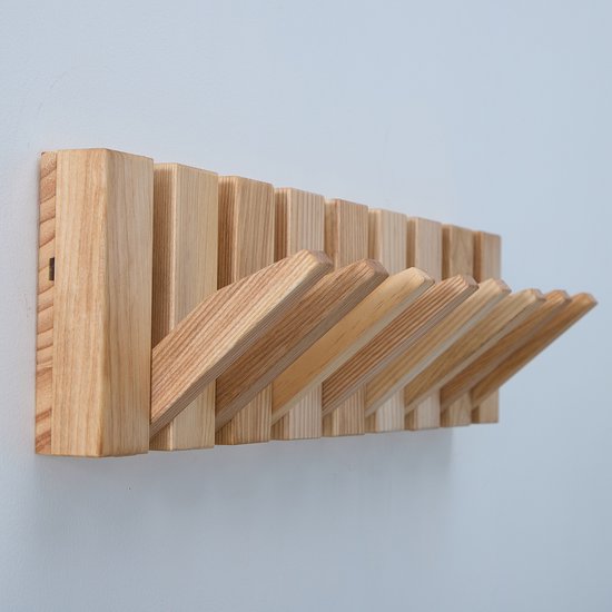 Urban State Wandgarderobe - Garderobenständer hängend - Eschenholz - 8 Haken - Piano Garderobe - Garderobenständer - handgefertigt