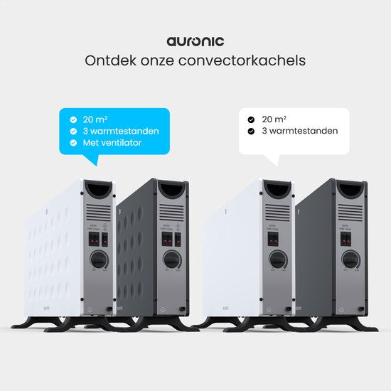 Auronic Heizkonvektor - 2000W - Eingebautes Gebläse - Elektrisches Heizgerät - Mit Thermostat - Heizgerät - Weiß