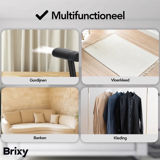 Brixy Clothes Steamer - Leistungsstarke Hand Steamer - Steamer Kleidung und Möbel - Inklusive Aufbewahrungstasche - Anthrazit