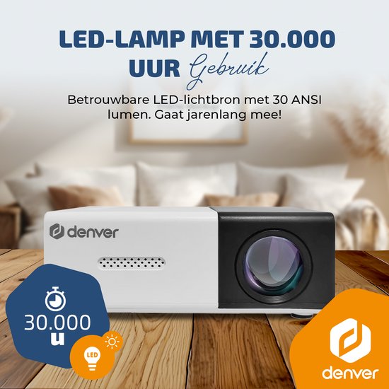 Denver Mini Beamer - Full HD 1920*1080P - 30 ANSI Lumen - Projektor - Heimkino - HDMI - USB-C