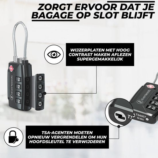 EverNeeds Kofferschloss - TSA-Schloss - 4-stelliges Vorhängeschloss - Zahlenschloss - 2 Stück - Schwarz