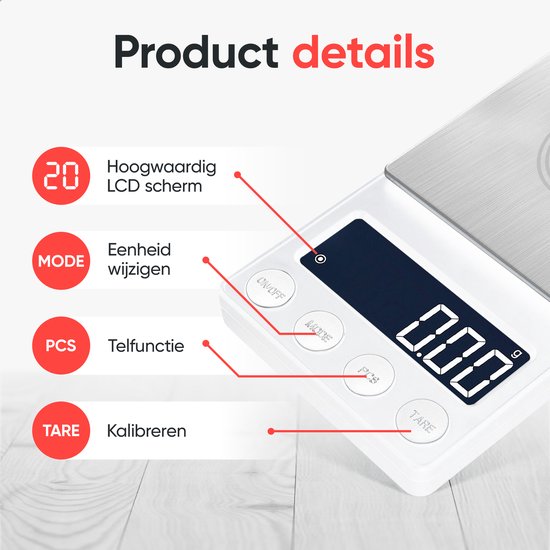 Kitchenwell digitale Mini-Präzisionsküchenwaage weiß - 0,01 bis 200 Gramm - 14,2 x 7,5 cm - batteriebetriebene Taschenwaage - Küchenwaage