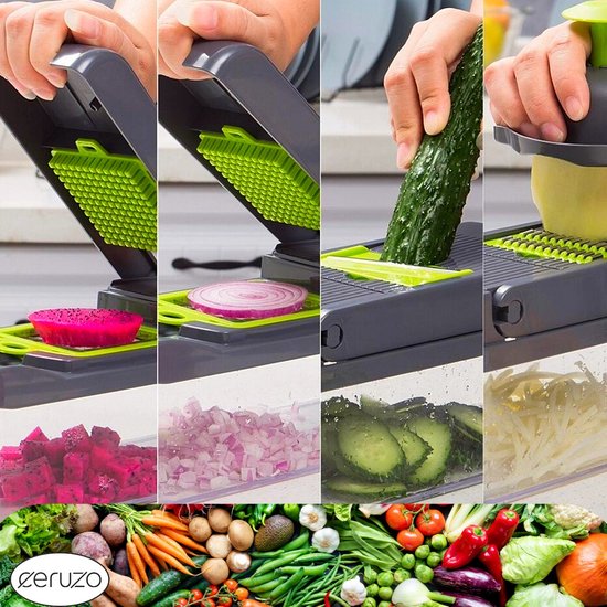 Mandoline - 16-teiliger Gemüseschneider - mit Auffangschale - Hobel - für Gemüse und Obst