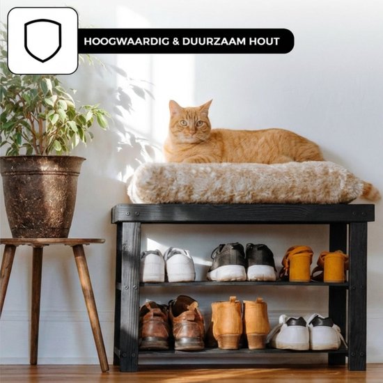 Bayt Schuhregal - Schuhschrank - Schuhbank - Holz - Schwarz - 28 x 45 x 70 cm
