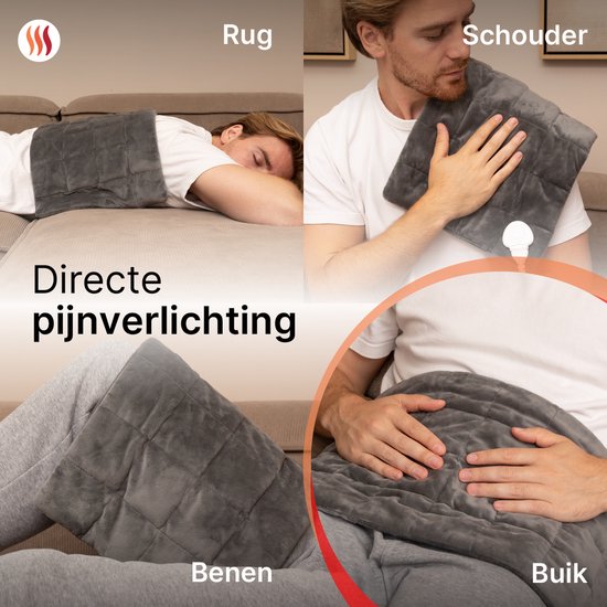 Seranova Weighted Electric Heat Pad for Back, Feet, Neck, Shoulders, Abdomen - Heizkissen - Heizkissen - Waschmaschine - 60x30cm - Grau