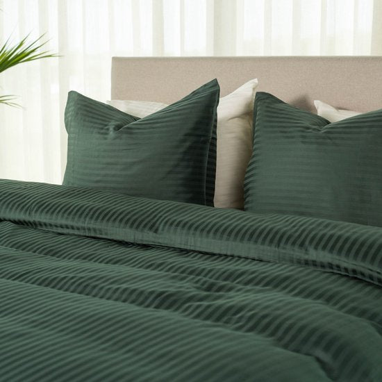 Kayori Elin Bettbezug aus Baumwollsatin – 240 x 200–220 cm + 2 Kissenbezüge – Einzelbetten – Dunkelgrün