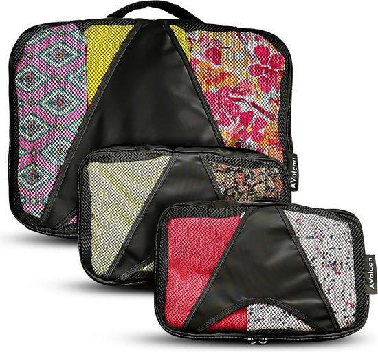 Volcan Packing Cubes - Kofferorganisationsset - 3er Set - für Rucksack & Koffer - Schwarz