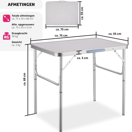 tectake - Klappbarer Campingtisch - Tragbarer Campingtisch - Outdoor-Klapptisch - Klappbarer Tisch - Wetterfest - 75x55x68cm - Grau