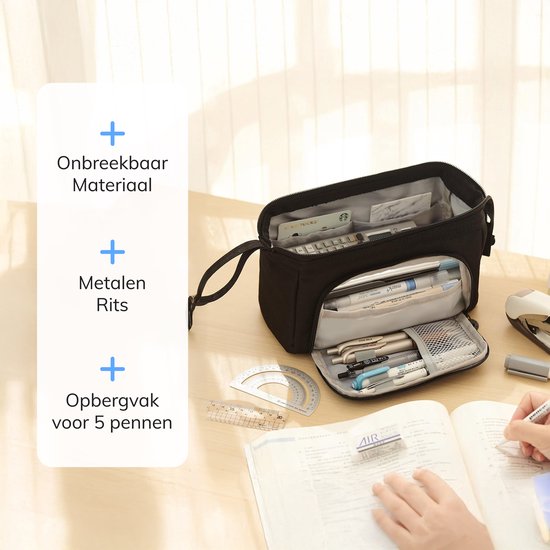 Diydash Federmäppchen XL - Federtasche - Federmäppchen - Schulmäppchen - Großes Federmäppchen - Schulbedarf - Trousse Scolaire - Für Mädchen, Jungen und Erwachsene - Schwarz