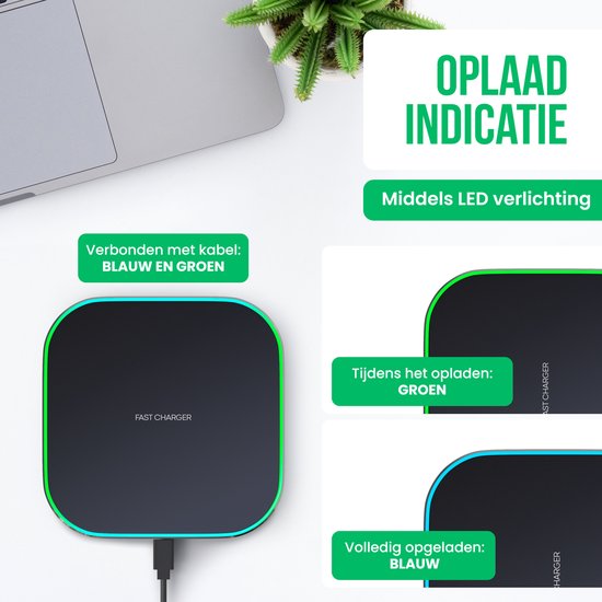 Strex Wireless Charger 15W - Inklusive Kabel - QI-Schnellladegerät - Wireless Charger - Schnellladegerät - LED-Anzeige
