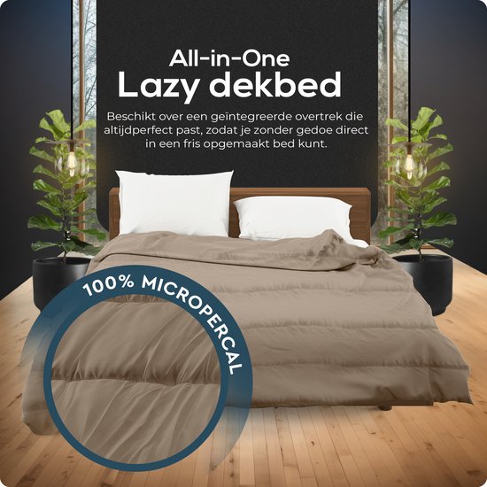 Sleeptime 2 in 1 Bettdecke - Bettdecke ohne Bezug Inklusive Kissenbezüge - 200x200 - Taupe