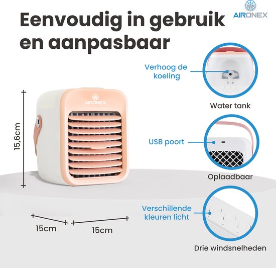 Tragbarer Luftkühler Pink - Kabelloser Luftkühler mit Wassertank von Aironex - Luftbefeuchterfunktion - Luftkühler ohne Klimaanlage - Tischventilator - Ventilatorständer - Steigern Sie Ihre Produktivität und Ihren Schlaf