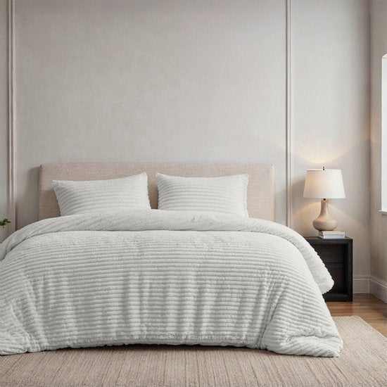 Zydante® Bettbezug Teddy Rib - 200x220 cm - Foggy Dew - mit 2 Kopfkissenbezügen