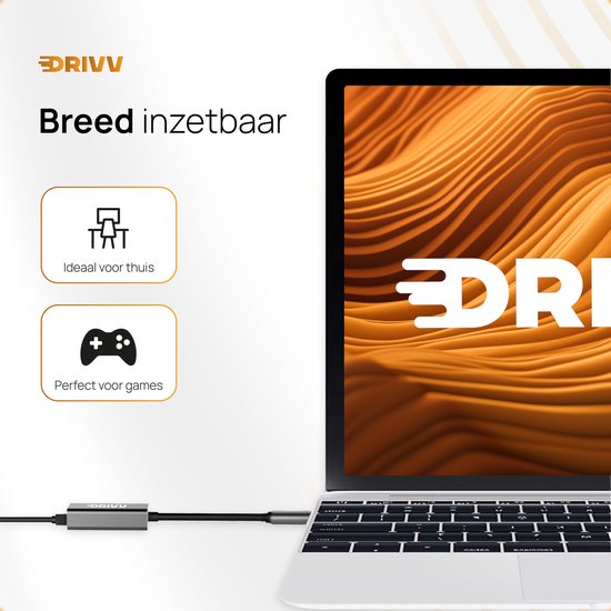 Drivv. USB-C zu Ethernet Adapter / Internet / Netzwerk - 10/100/1000 MBps - Grau