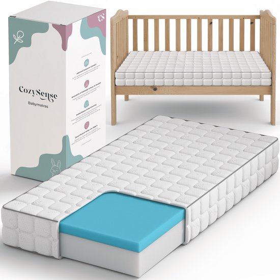 CozySense® Babymatratze 60x120 - Kinderbett - für Babys & Kleinkinder - 100% Baumwollbezug - wasserdicht & hypoallergen - druckreduzierender Gel-Gedächtnisschaum