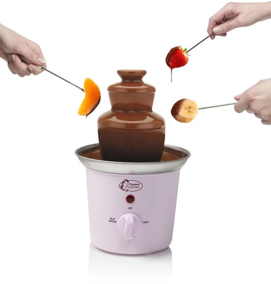 Bestron Schokoladenbrunnen ACF300P - Schokoladenfondue - 3 Schichten - Rosa - 5 Jahre Garantie