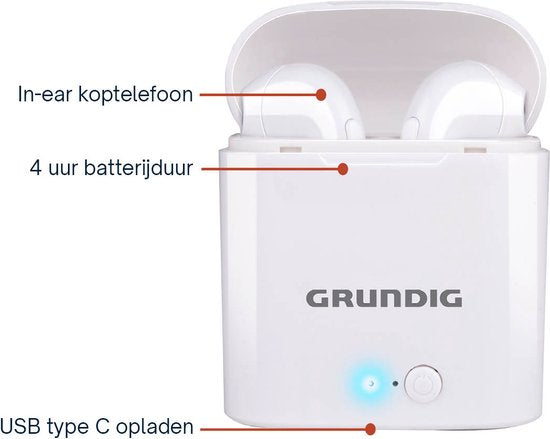 Grundig Wireless Earbuds - Bluetooth In Ear Earbuds 400mAh - Ohrhörer kabellos mit 2 Stunden Spielzeit - Ohrhörer zum Freisprechen - inkl. Ladecase USB-C Ladekabel