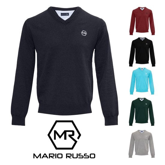 Mario Russo Pullover - Hellgrau - Größe L - Italienischer Schnitt - 85% Baumwolle Pullover