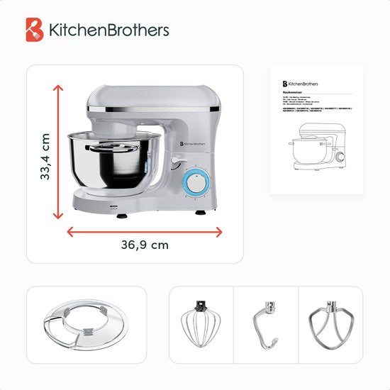 KitchenBrothers Küchenmaschine - Küchenroboter - 6.2L - Mixer mit Rührschüssel - Küchenmixer - 2000W - Perlweiß