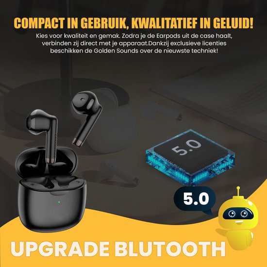 Golden Sound - Kabellose Ohrhörer - Bluetooth 5.1 und universelle Passform - mit Ladegerät und Smart-Touch-Funktionen - für Sport und Freisprecheinrichtung - schwarzer Kunststoff