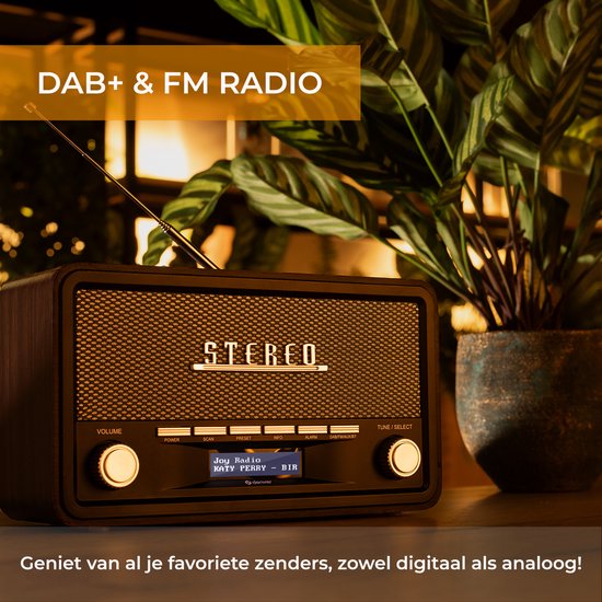 Denver DAB-Radio - Retro-Radio - Bluetooth - DAB+/ FM - Dimmbar - Batterien & Netzanschluss - DAB18DG