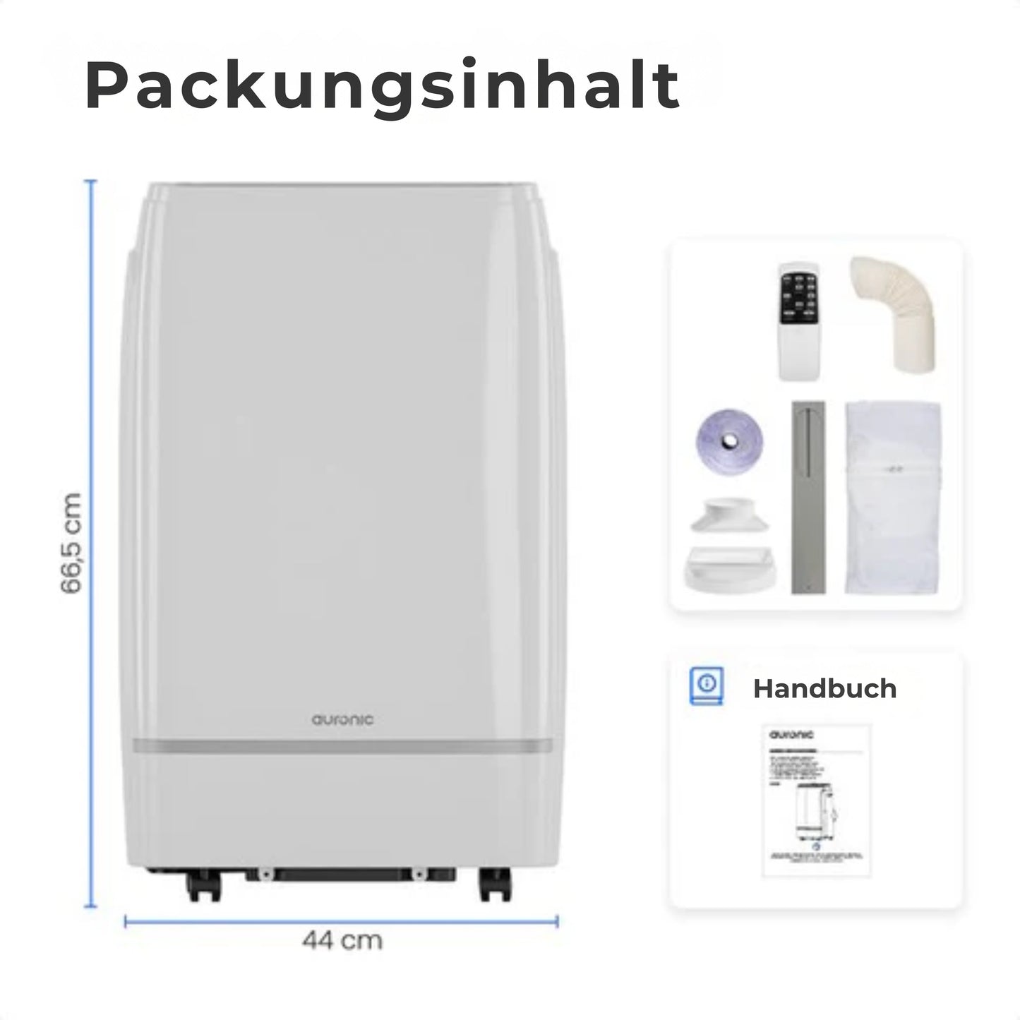 Auronic Mobile Air Conditioner - 12.000 BTU - 4-in-1 - Mit 2 Fensterdichtungs-Kits - Schlafzimmer - Wohnzimmer - Kühlen bis zu 35 m² - Weiß