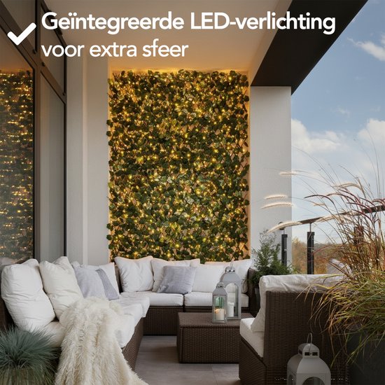 Brixy Künstliche Hecke Solar - Led - Ausziehbar - 180 x 90 cm - Künstlicher Efeu - Künstliche Pflanzen für den Außen- und Innenbereich - Pflanzenimitation - Künstlicher Efeu - Ausziehbar - Licht - Beleuchtung