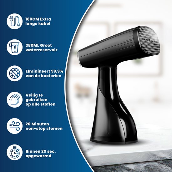 HomeShift Wäschedampfer - Dampfer - Handdampfer - Für Kleidung und Möbel - 380ML - Schwarz