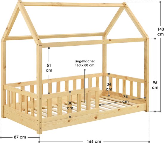 Kinderbett Marli - 80 x 160 cm - Holzfarbe