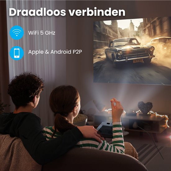 Auronic Beamer 10.000 Lumen - WiFi - 1080P Full HD - Streaming von Ihrem Handy - Smart Mini Beamer - IOS & Android - HDMI Kabel - Fernbedienung und Projektionsfläche - Schwarz